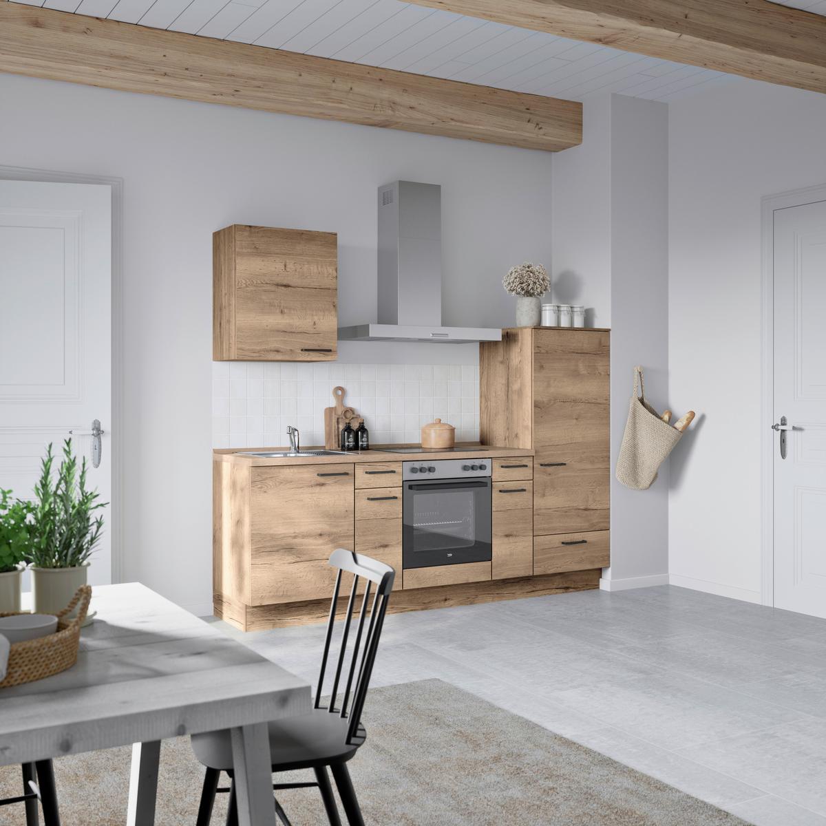 Küchenblock Structura Low m. Geräten Eiche dunkel - Eiche dunkel/Eichefarben, MODERN, Holzwerkstoff/Metall (240cm) - Nobilia