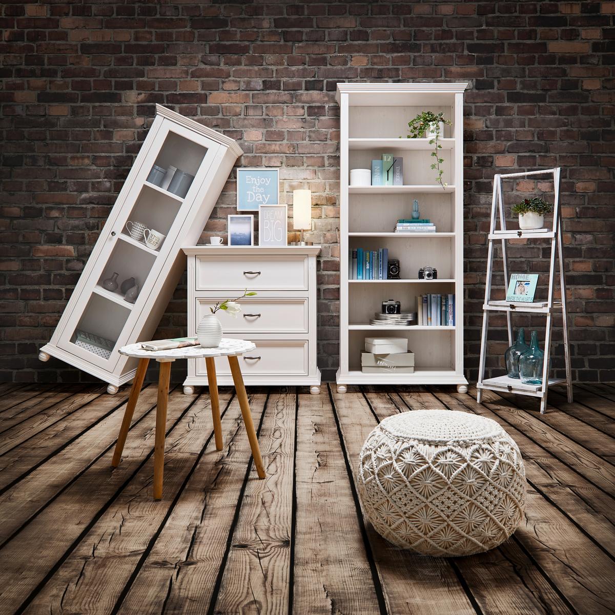 Pouf Julie in Natur 50x35x50cm - Weiss/Naturfarben, Textil (50/35/50cm) - Zandiara