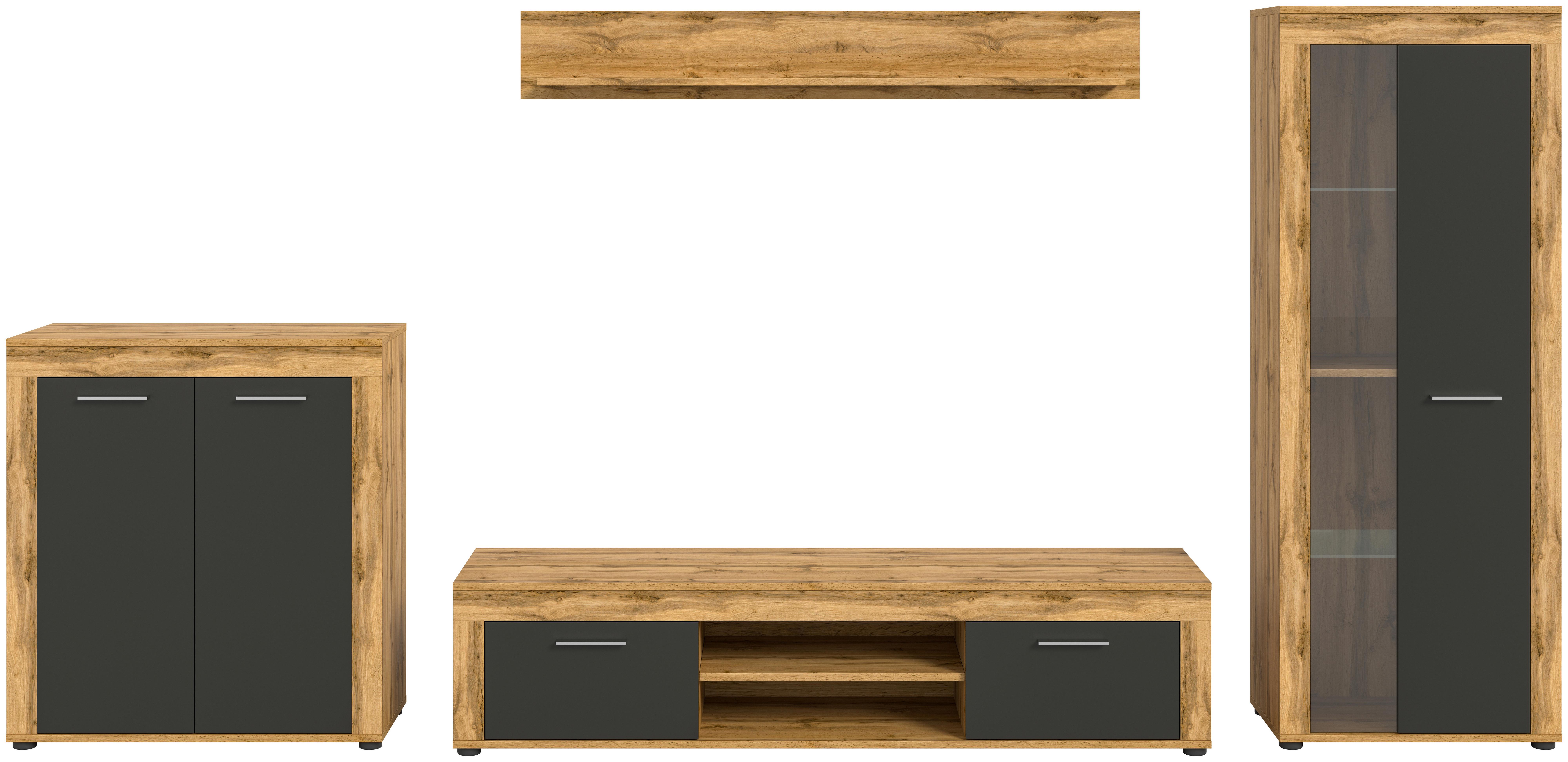 ANSAMBLU MOBILIER CAMERA DE Z JAM - antracit/stejar Wotan, Design, sticlă/material pe bază de lemn (330/159/35cm) - Modern Living