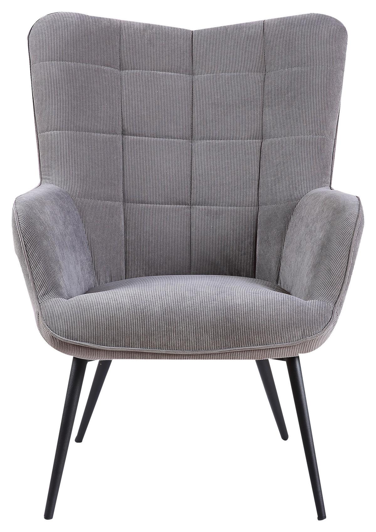 Sessel Uta Grau Cord - Schwarz/Grau, MODERN, Holzwerkstoff/Textil (72/97/80cm) - MID.YOU