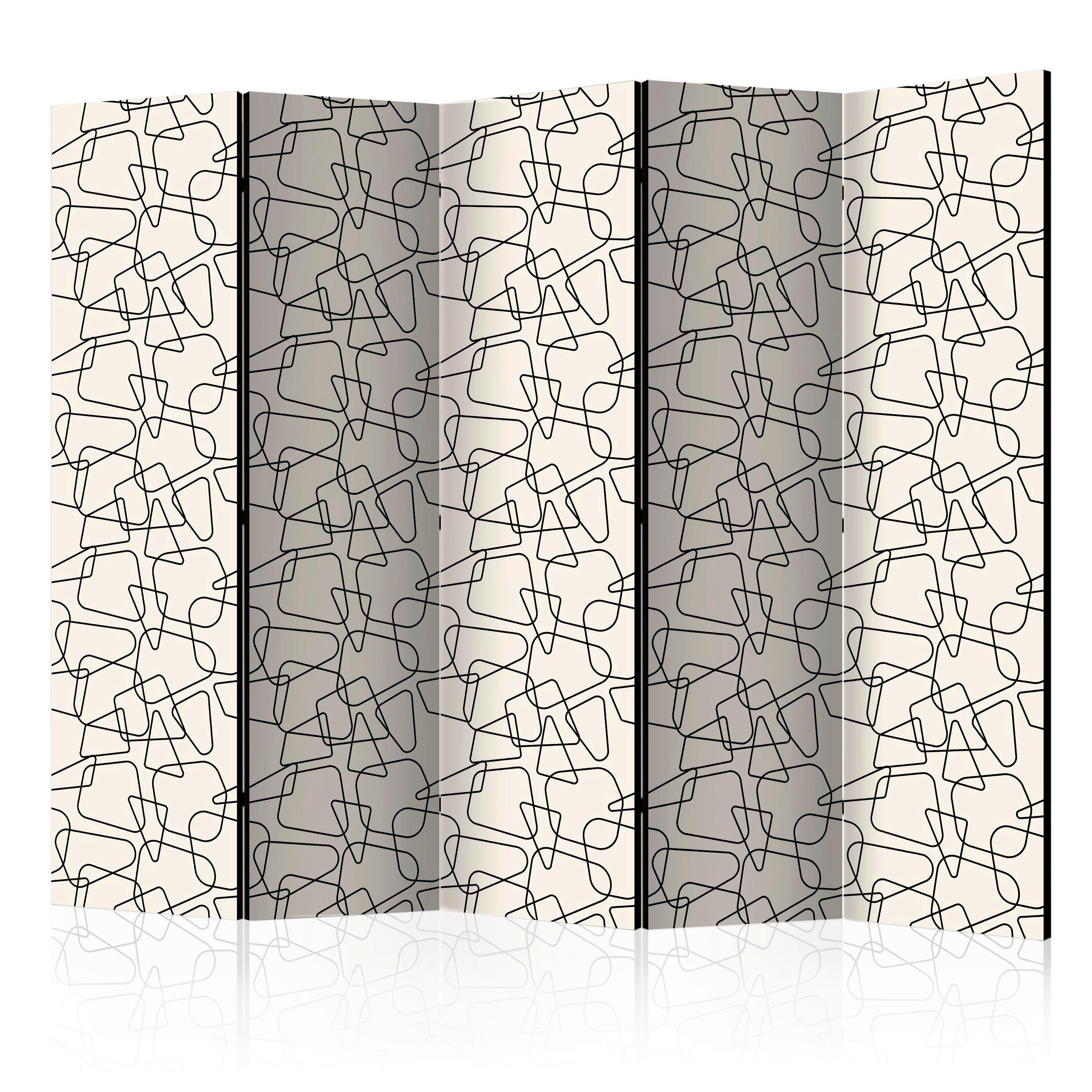 Paravan Rounded Geometry I, 5-Delni, Dvostranski - temno siva/svetlo siva, Basics, tekstil/les (225/172/3cm) - artgeist
