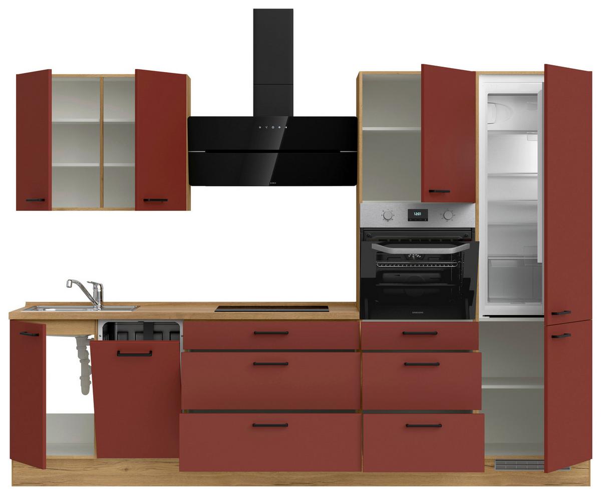 Küchenblock Easytouch High m. Geräten Dunkelrot - Eichefarben/Schwarz, MODERN, Holzwerkstoff/Metall (300cm) - Nobilia