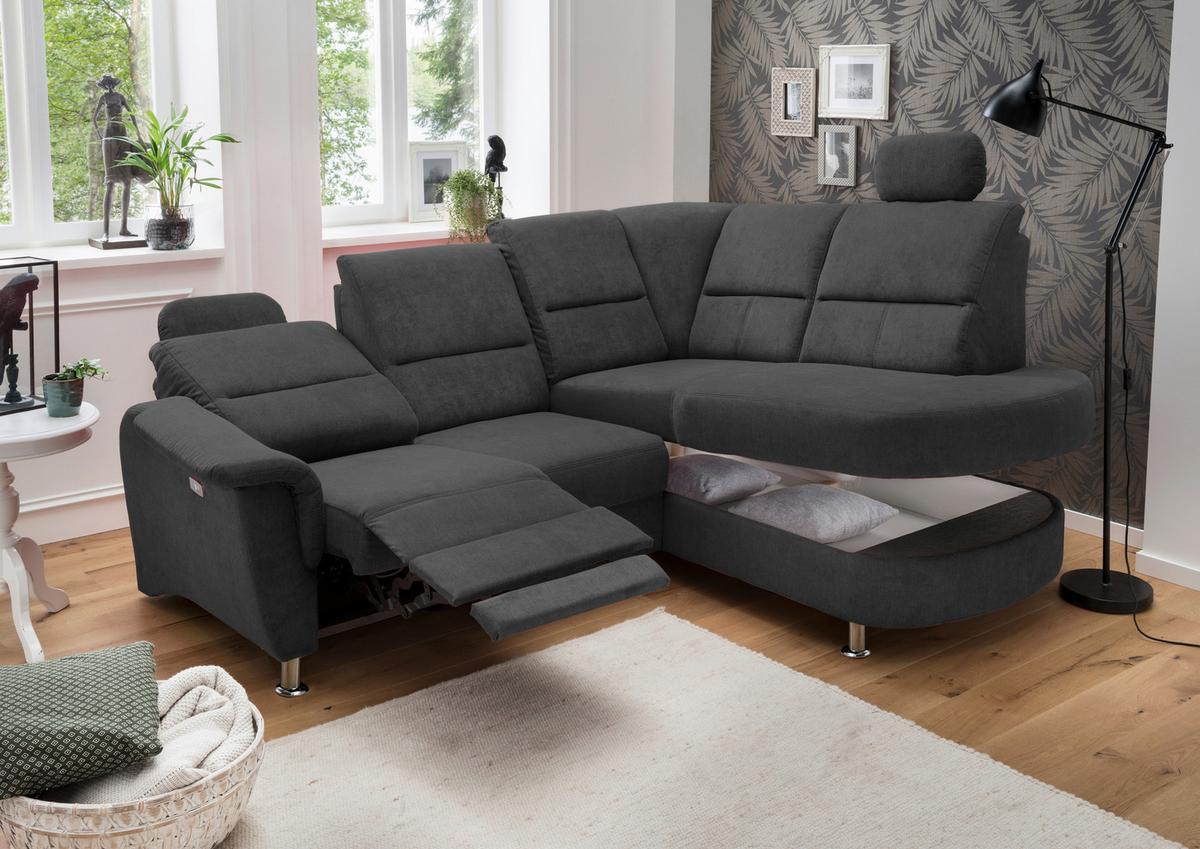 Wohnlandschaft Parole Schwarz Mikrofaser - Chromfarben/Schwarz, KONVENTIONELL, Textil/Metall (231/184cm) - Livetastic
