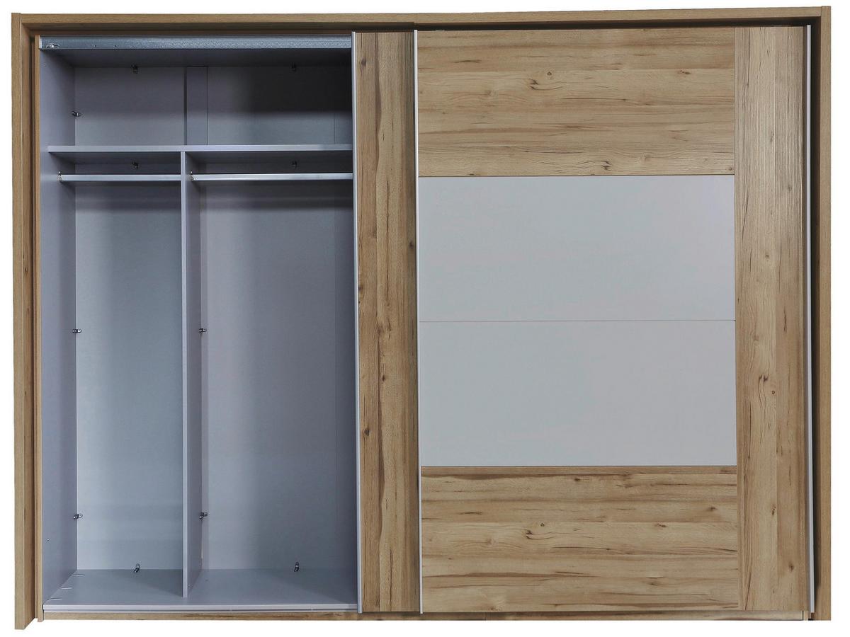 Omara Z Drsnimi Vrati Kasura, Barva Hrasta, Siva - siva/barve aluminija, Konvencionalno, kovina/leseni material (270/210/61cm) - Ti'me