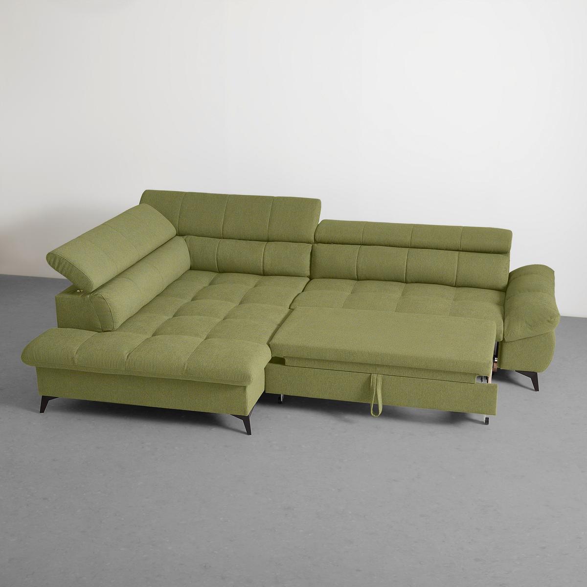 Wohnlandschaft Alberto Olivgrün - Schwarz/Olivgrün, MODERN, Textil/Metall (201/296cm) - Mömax