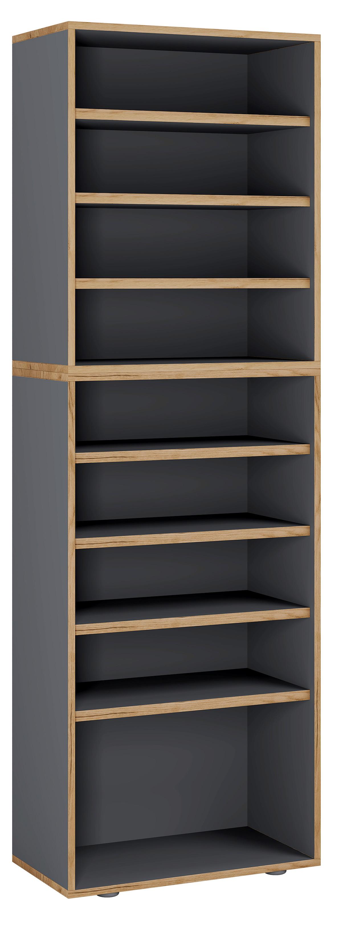 Regal Za Čevlje Salia, Antracit, Barva Hrasta - črna/medeni hrast, Design, umetna masa/leseni material (60/183/33cm) - MID.YOU