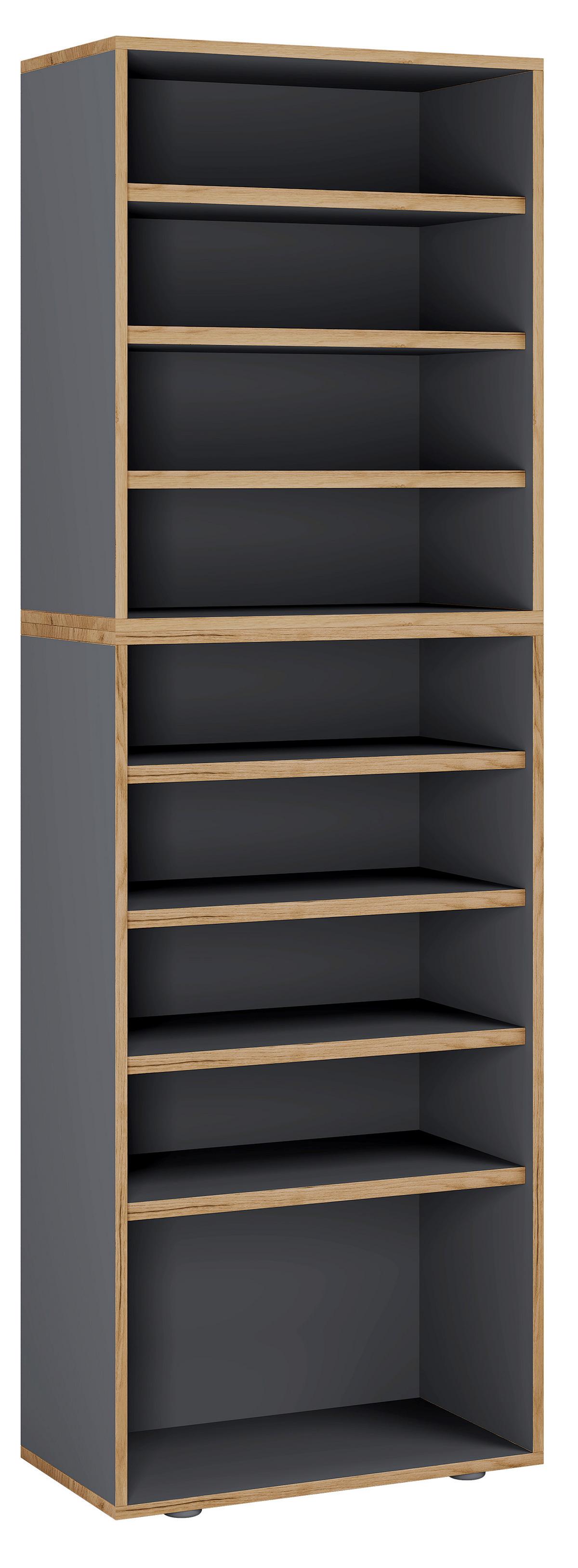 Regal Za Čevlje Salia, Antracit, Barva Hrasta - črna/medeni hrast, Design, umetna masa/leseni material (60/183/33cm) - MID.YOU