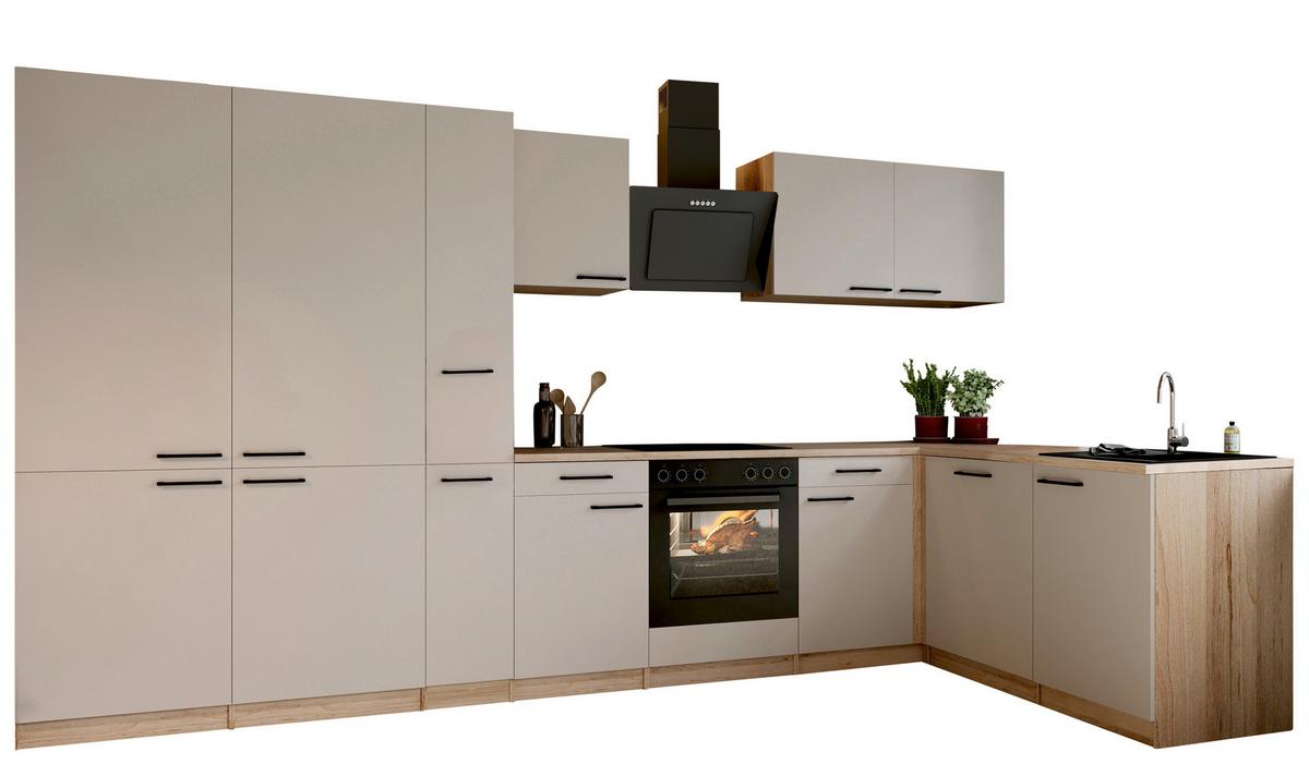 Eckküche Merle m. Geräten ca. 370x172cm Kaschmir - Kaschmir/Eichefarben, Trend, Holzwerkstoff/Metall (370/172cm) - Respekta