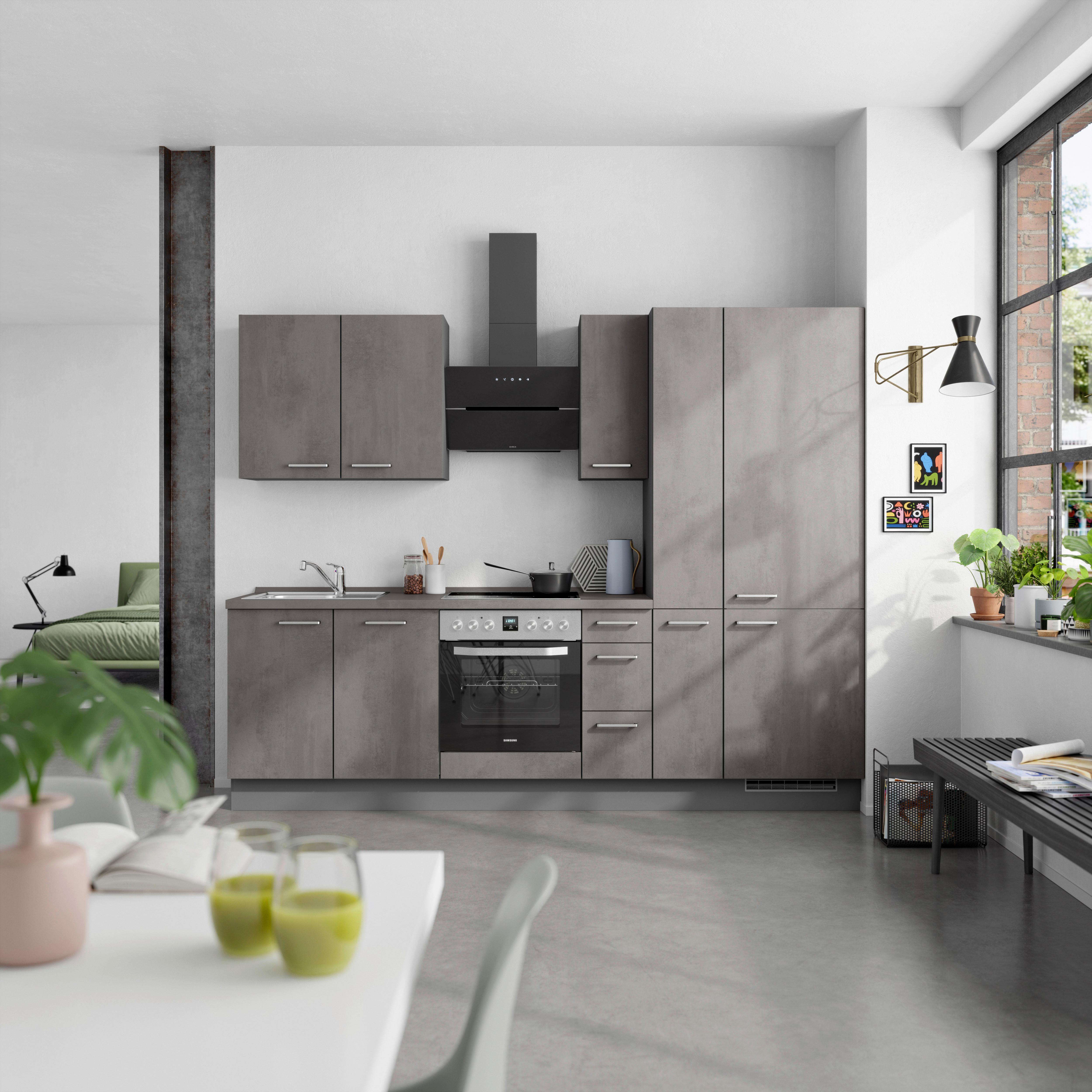 Küchenblock Riva High m. Geräten Schieferfarben - Schieferfarben/Edelstahlfarben, MODERN, Holzwerkstoff/Metall (270cm) - Nobilia