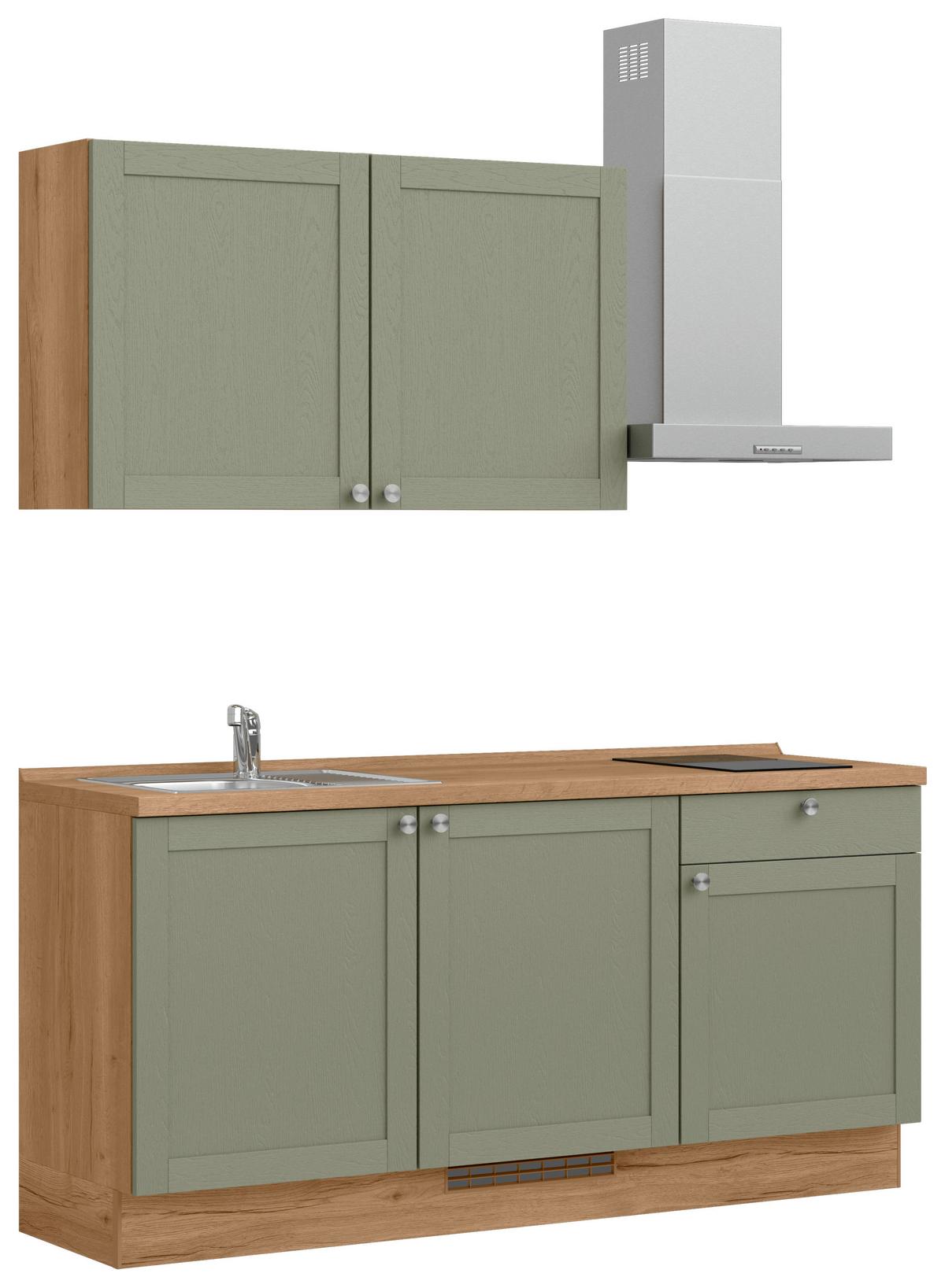 Küchenleerblock Frame Low o. Geräte Olivgrün - Edelstahlfarben/Eichefarben, MODERN, Holzwerkstoff/Metall (180cm) - Nobilia