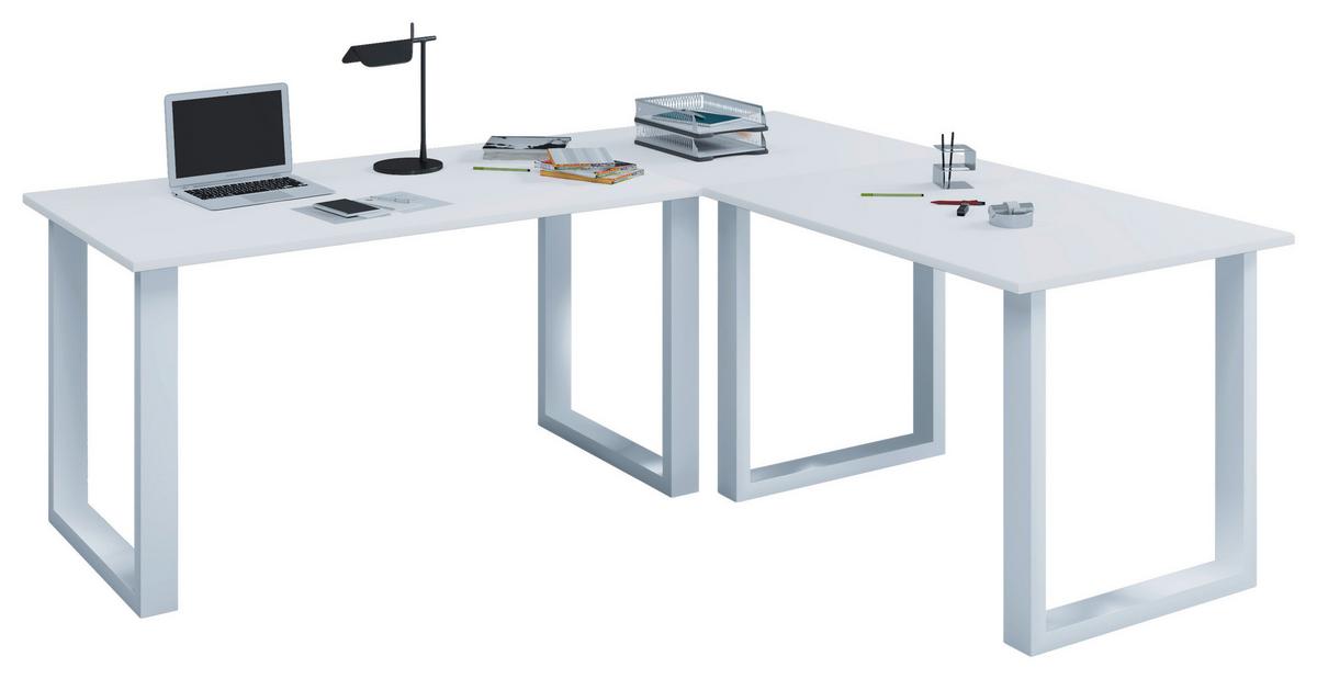 Kotna Pisalna Miza Lona, Bela, 220x160cm - bela, Moderno, kovina/leseni material (220/160/76cm) - MID.YOU