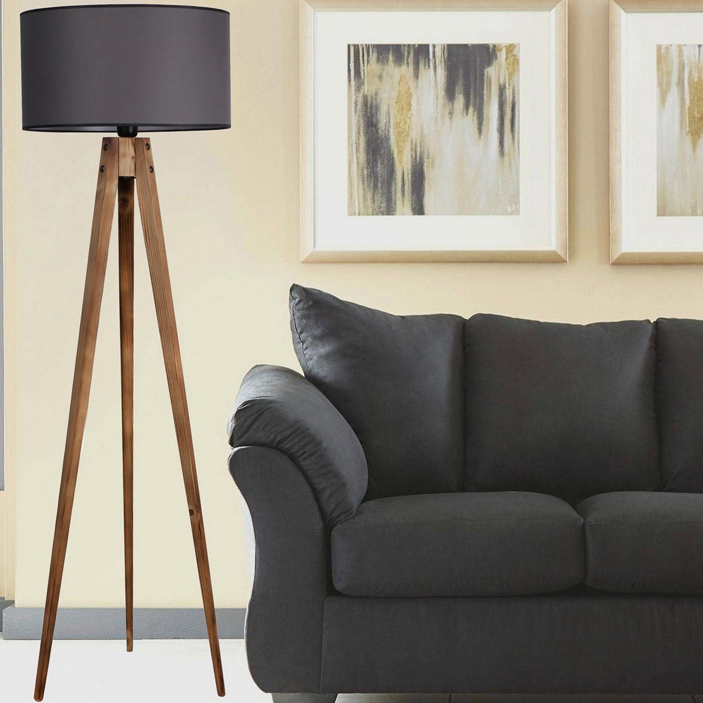 LAMPA STOJĄCA 3808007501 - szary/brązowy, Trend, tkanina/drewno (153/50/50cm)