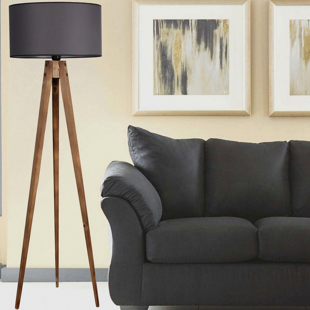 LAMPA STOJĄCA 3808007501 - szary/brązowy, Trend, tkanina/drewno (153/50/50cm)