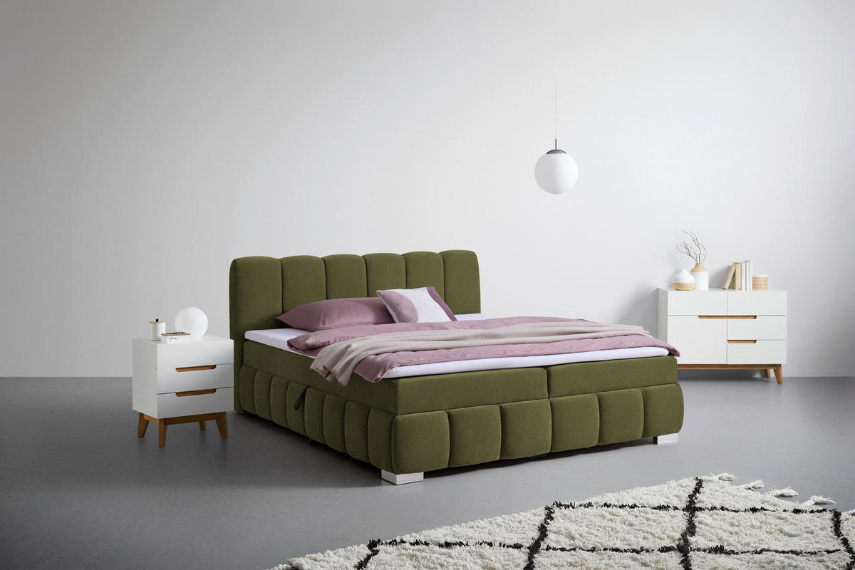 Boxbett Elaris Grün ca. 160x200cm - Chromfarben/Grün, KONVENTIONELL, Kunststoff/Textil (160/200cm) - Mömax