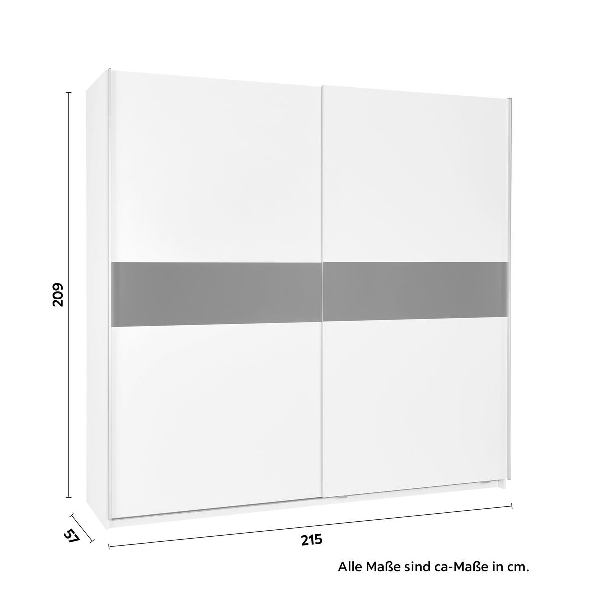 Schwebetürenschrank in Weiß/Graphitfarben - Weiss/Graphitfarben, Konventionell, Holzwerkstoff/Metall (215/209/57cm) - Based