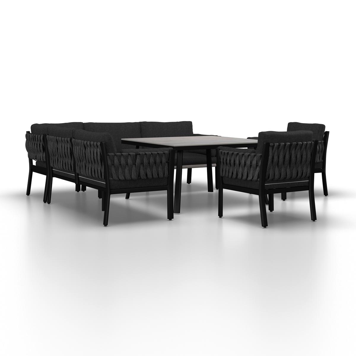 SALON DE JARDIN REPAS ELISA - Schwarz/Grau, Modern, Kunststoff/Textil (238/74/75cm) - Bessagi Garden