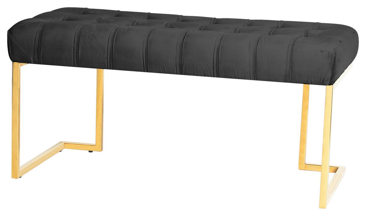 Hockerbank Parity Schwarz Samt - Goldfarben/Schwarz, Design, Kunststoff/Metall (47/48/100cm) - Kayoom