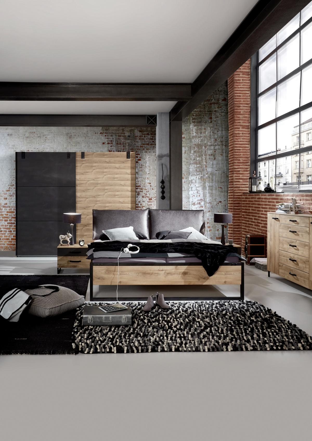 Ormar S Kliznim Vratima Detroit - boje grafita/boje hrasta, Basics, drvni materijal/metal (200/218/65cm) - Modern Living