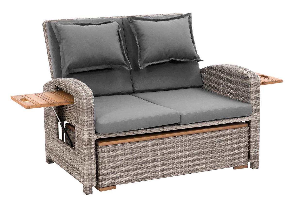 Loungegarnitur 2-teilig Bahia Tobago Holz/Metall mit Kissen - Grau, Basics, Holz/Textil (117/93/74cm) - Gardenson