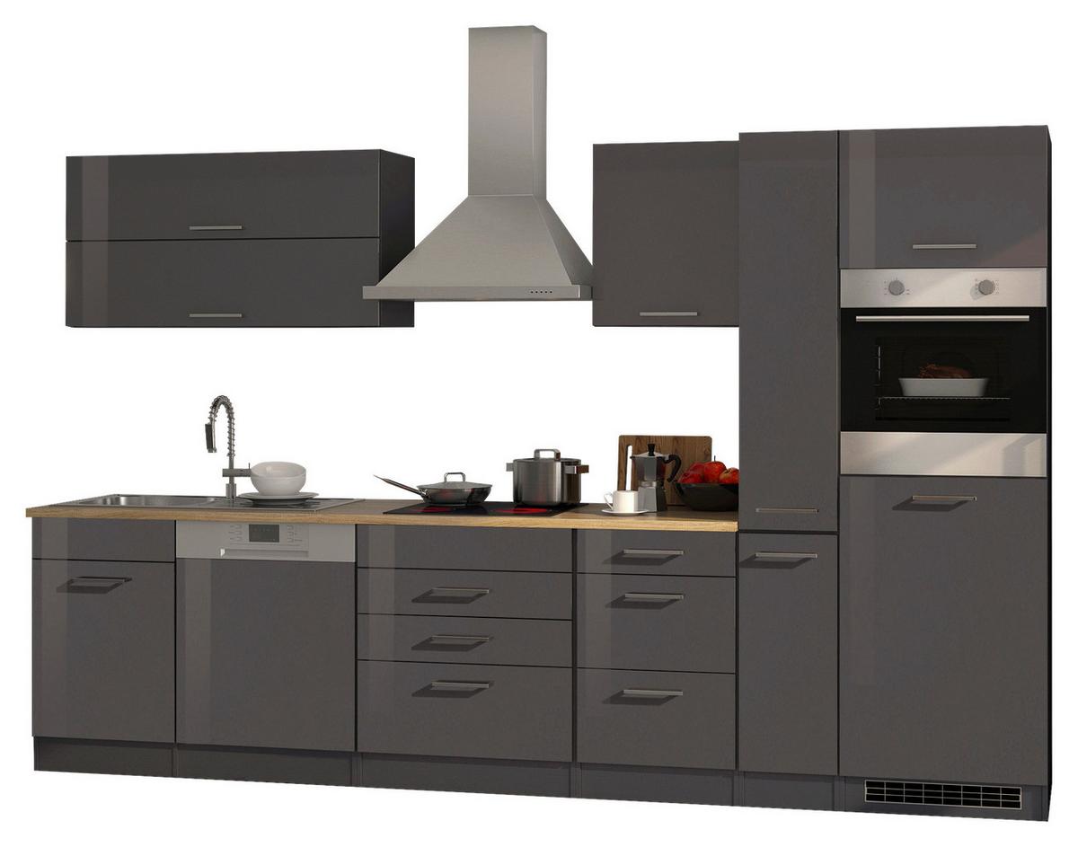 Küchenblock Mailand m. Geräten Graphitfarben - Silberfarben/Graphitfarben, MODERN, Holzwerkstoff/Metall (330cm) - Held