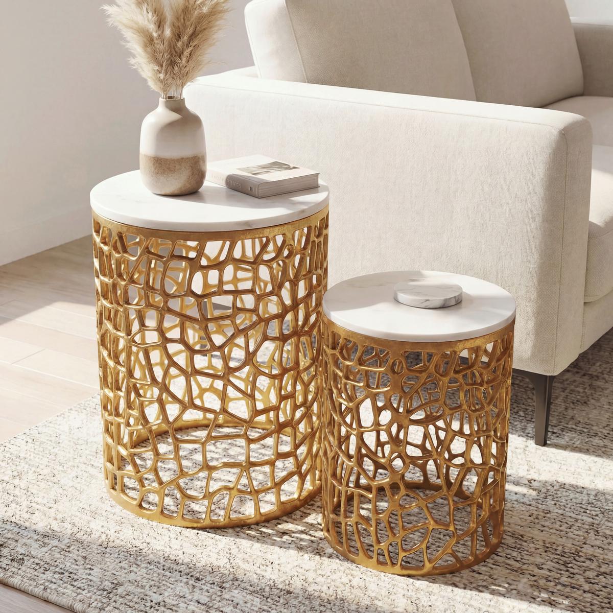 Satztisch Wl7.657 - Goldfarben, Design, Stein/Metall (39/39/52,5cm) - Livetastic