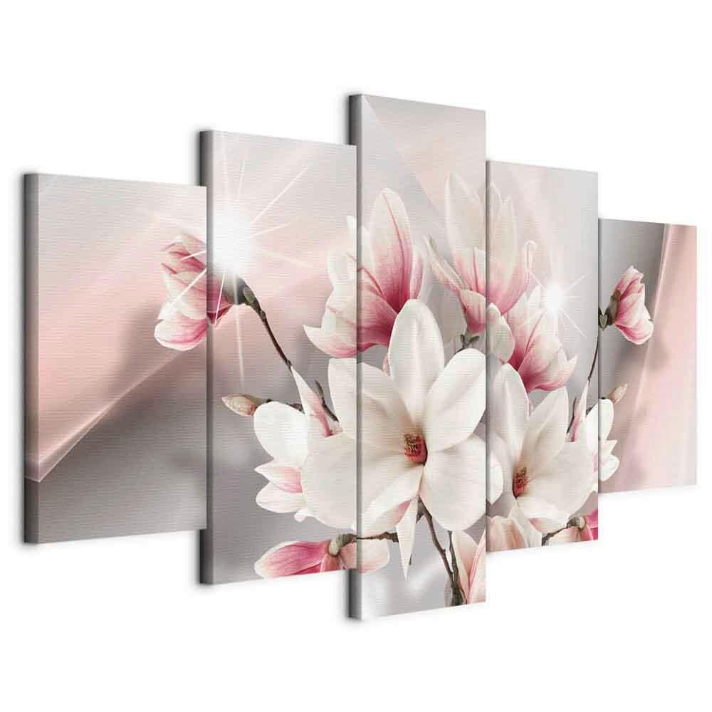 Slika Na Platnu Magnolia In Bloom - pink/svetlo siva, Basics, tekstil/leseni material (100/50/1.2cm) - artgeist