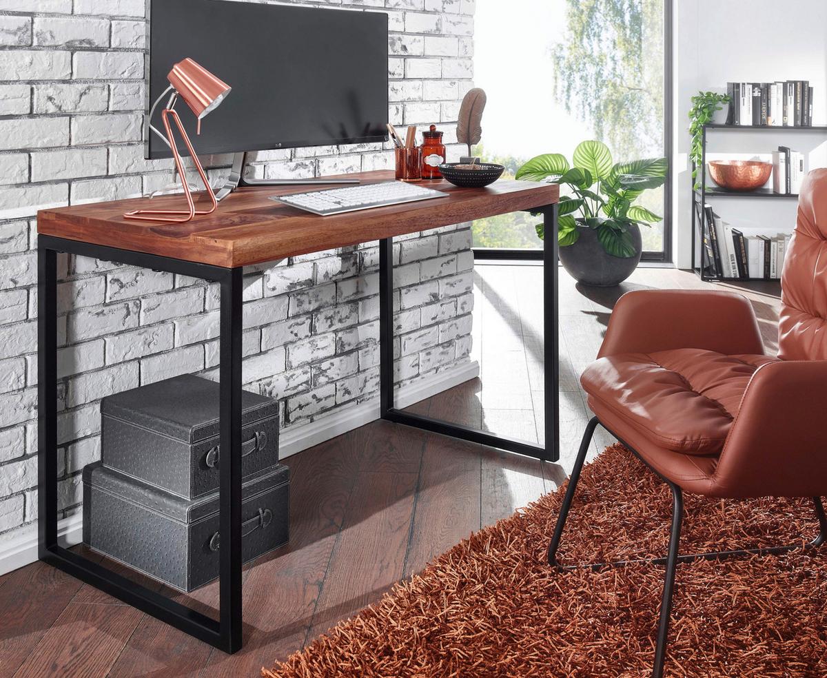 Schreibtisch massiv B: 59 cm H: 120 cm Wl6.518, Schwarz - Sheeshamfarben/Schwarz, MODERN, Holz/Metall (117/59/76,5cm) - MID.YOU
