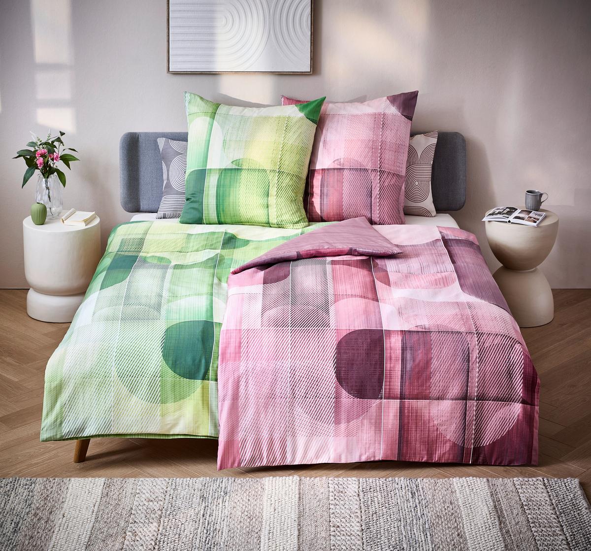 POŚCIEL DWUSTRONNA VARIO BLOCK - zielony, Design, tkanina (135/200cm) - Esposa