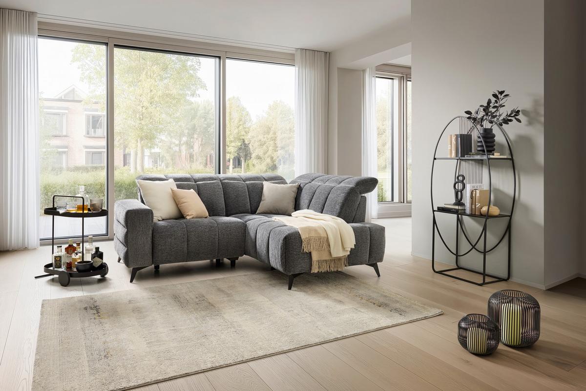 Wohnlandschaft Paris Dunkelgrau - Dunkelgrau/Schwarz, KONVENTIONELL, Holz/Textil (215/85/182cm) - Mömax