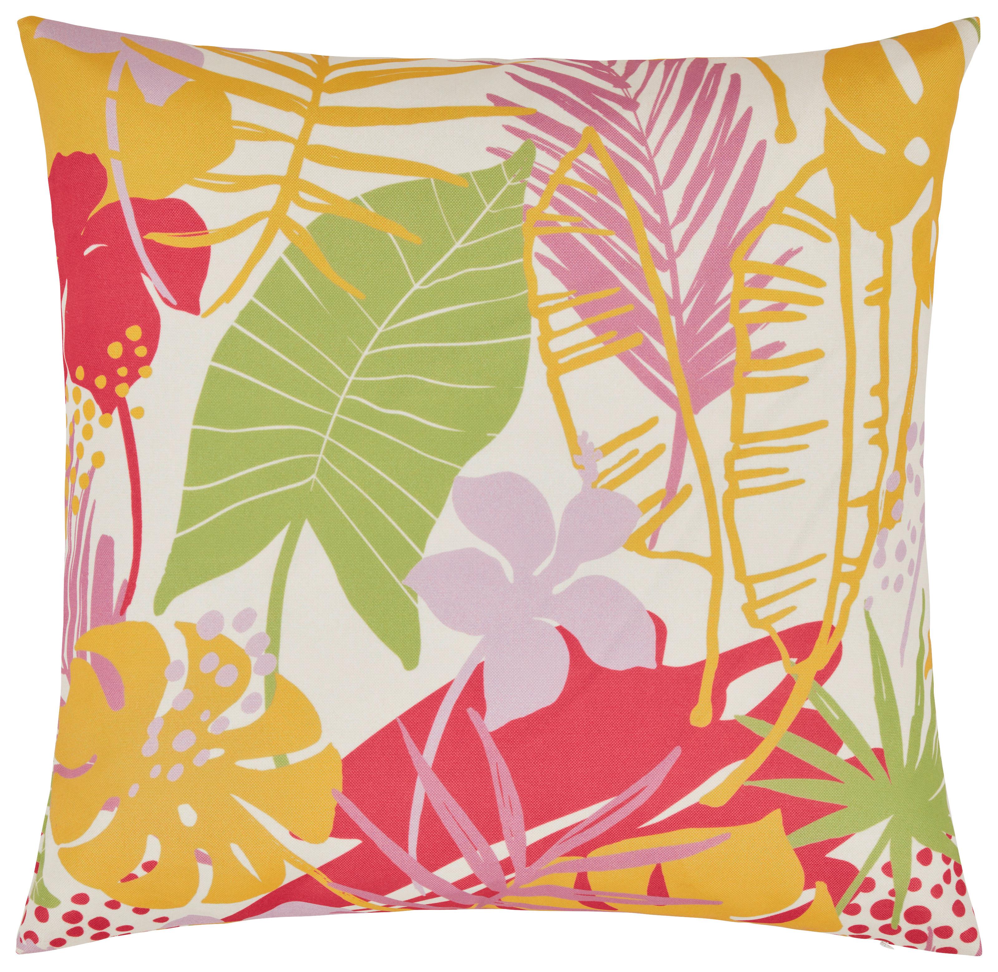 Outdoor-Kissen Palmblatt Gelb/Grün/Pink ca. 45x45cm - Pink/Gelb, Konventionell (45/45cm) - Modern Living