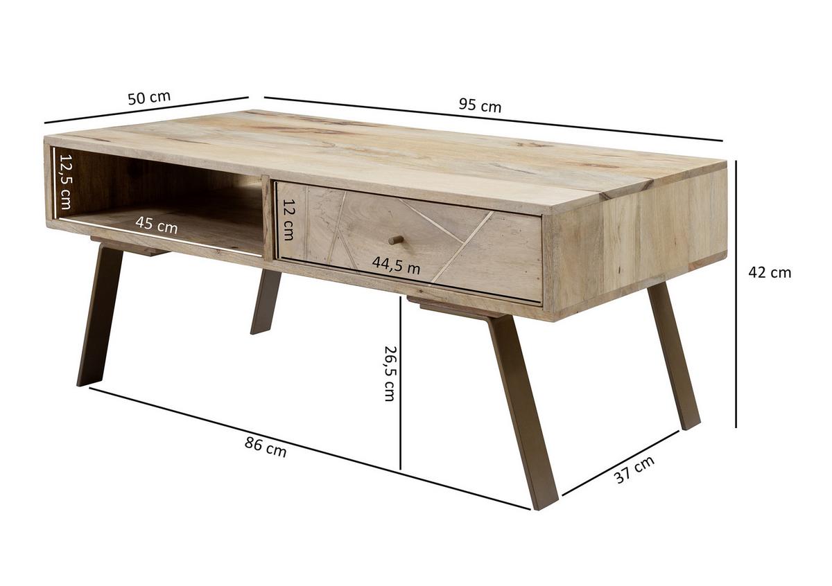 Couchtisch "Sikar" ca. 95x50 cm, aus Mango - Braun, Design, Holz/Metall (95/50/42cm) - MID.YOU