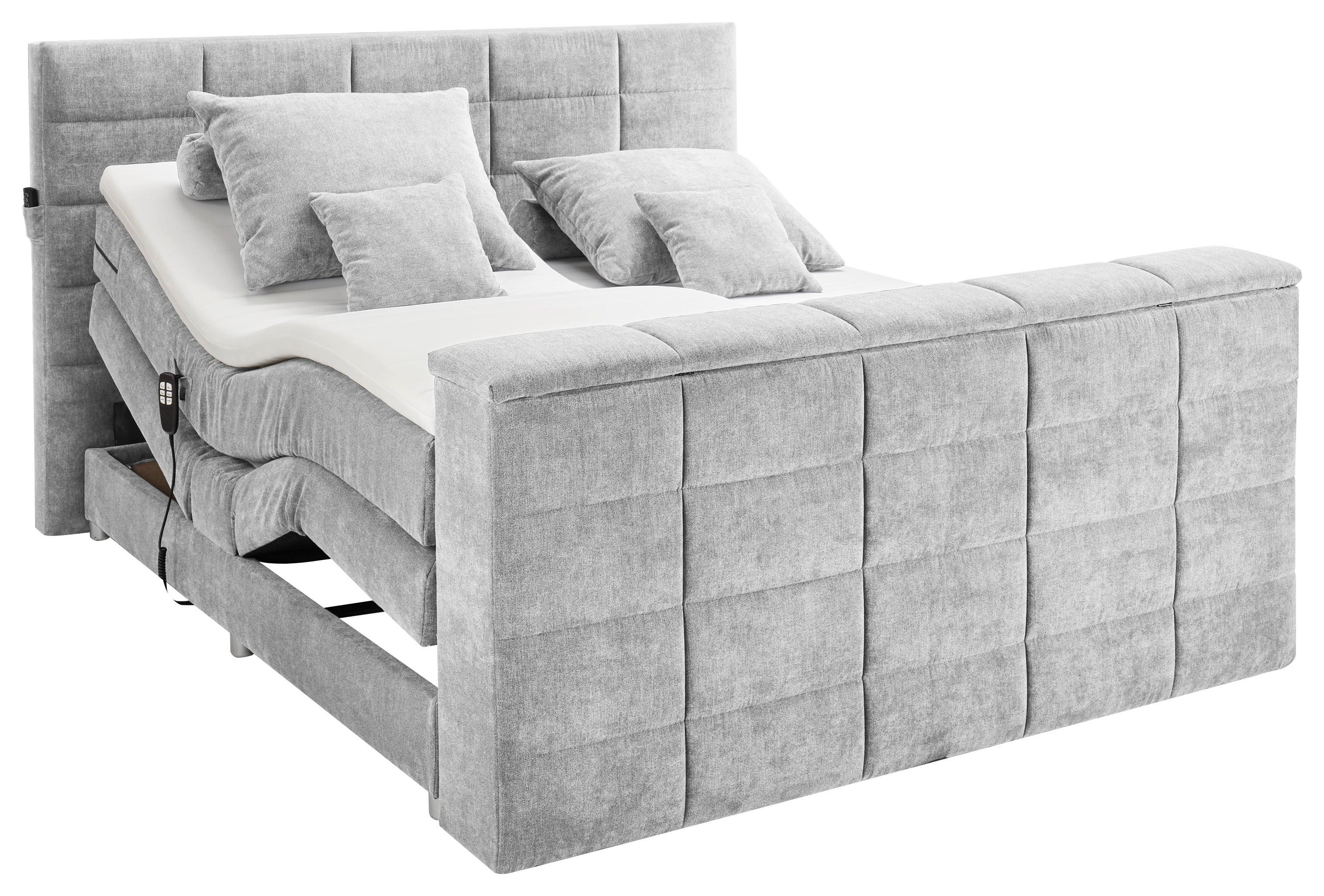Boxspringbett Denver Silber ca. 180x200 cm mit Topper - Silberfarben, KONVENTIONELL, Textil (180/200cm) - Carryhome