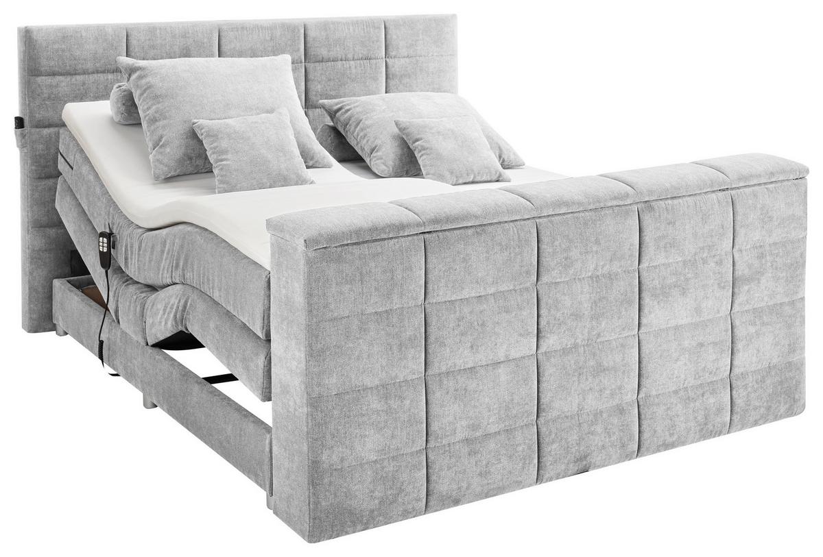 Boxspringbett Denver Silber ca. 180x200 cm mit Topper - Silberfarben, KONVENTIONELL, Textil (180/200cm) - Carryhome
