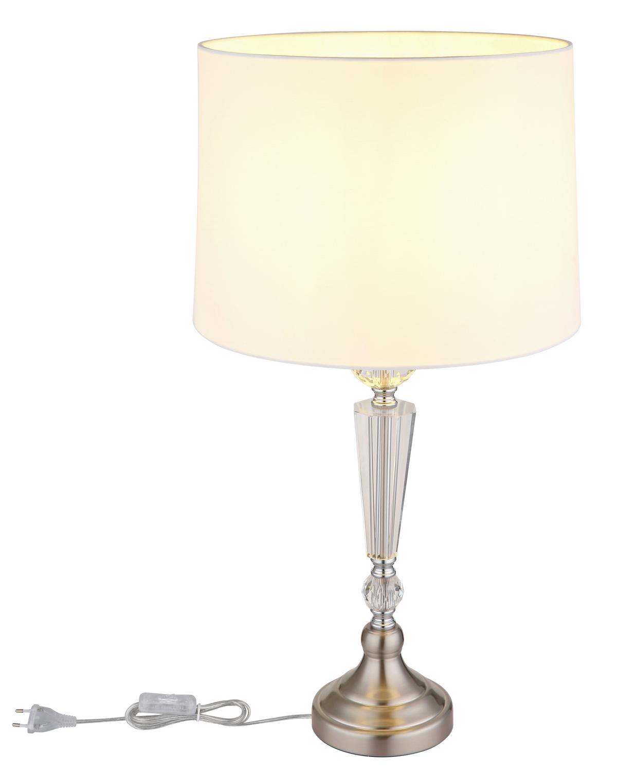 Tischleuchte Arro Weiß/Nickel max. 40 Watt - Klar/Weiß, KONVENTIONELL, Glas/Textil (35/66cm) - Globo