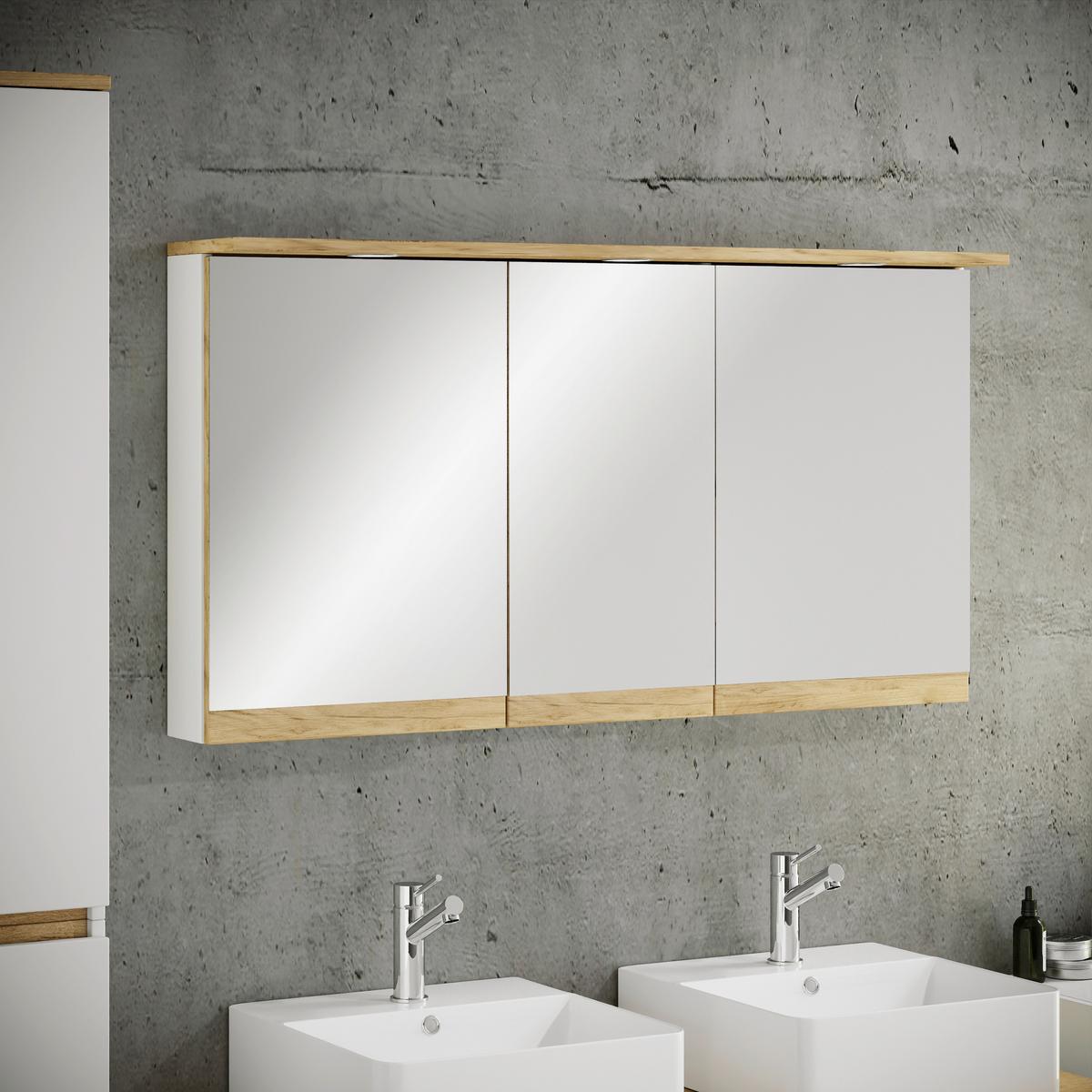Spiegelschrank Cosila - Honigeiche/Weiss, Trend, Glas/Holzwerkstoff (110/59/23cm) - MID.YOU