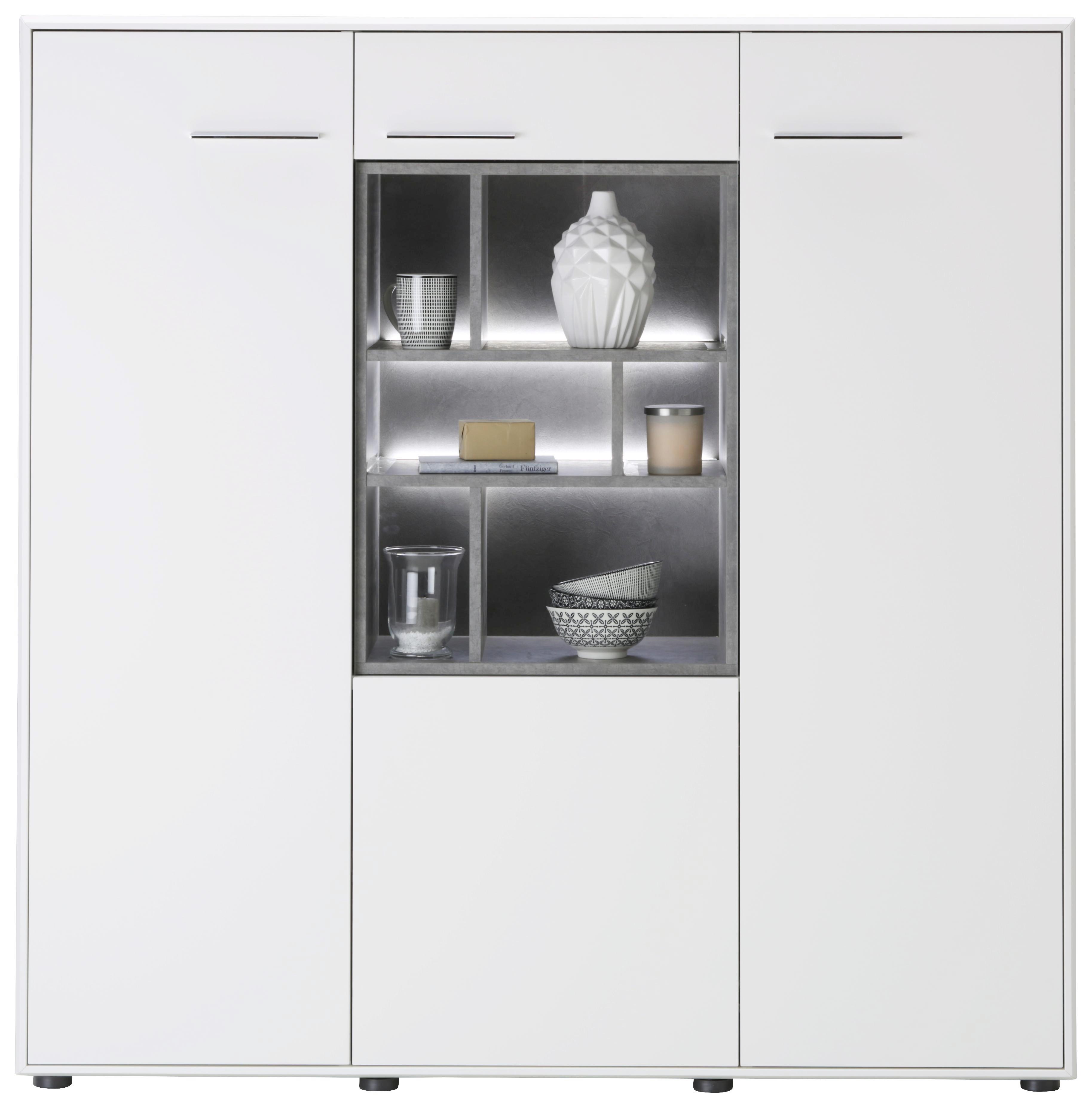 Highboard in Weiß/Hellgrau - Edelstahlfarben/Hellgrau, MODERN, Holzwerkstoff/Kunststoff - Premium Living