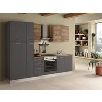 Küchenblock Freia m. Geräte Anthrazit/Nussbaum - Walnussfarben/Alufarben, LIFESTYLE, Holzwerkstoff/Kunststoff (285cm) - MID.YOU