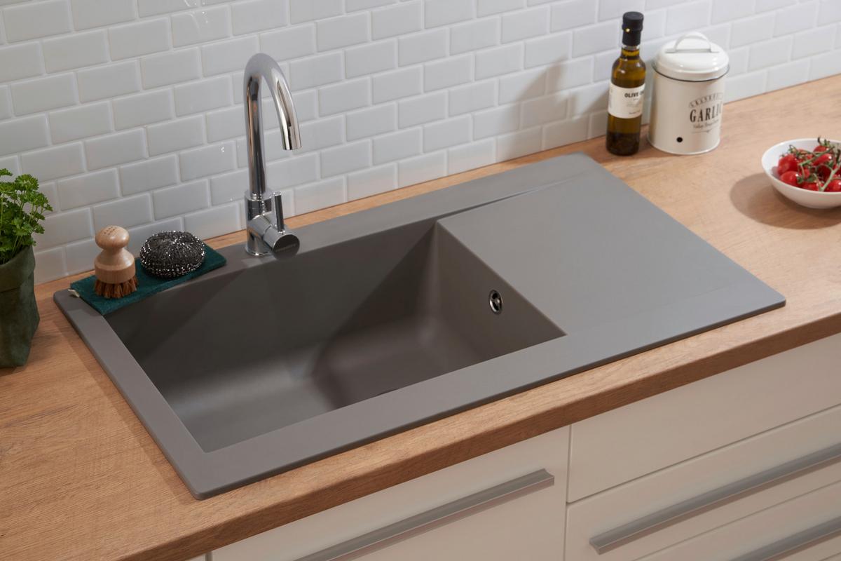 Einbauspüle Denver ca. 86x20x50 cm Grau - Grau, Trend, Glas/Kunststoff (86/20/50cm) - Respekta