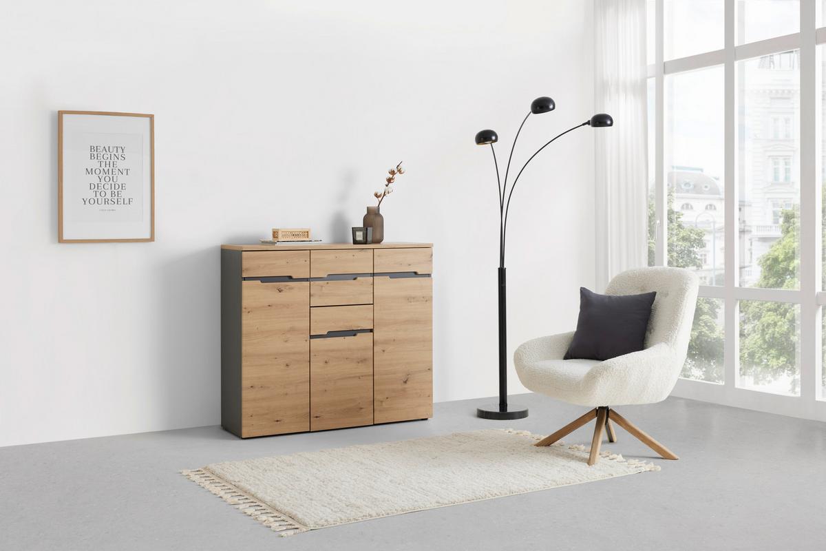 Kommode in Graphitfarben/Eiche Artisan - Silberfarben/Graphitfarben, MODERN, Holzwerkstoff (120/107/38cm) - Mömax