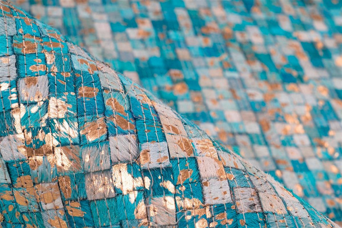 FLACHWEBETEPPICH FINISH 125 TÜRKIS / GOLD - Türkis/Goldfarben, Basics, Leder (160/230cm) - Kayoom