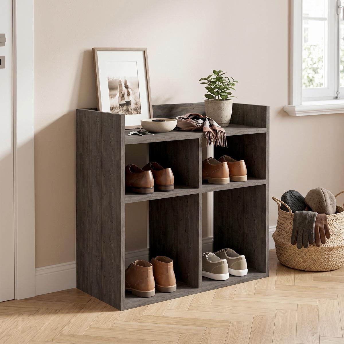 Schuhregal "Vista", Eiche dunkel - Eiche dunkel, Design, Holzwerkstoff (75,6/72/35,6cm) - Livetastic