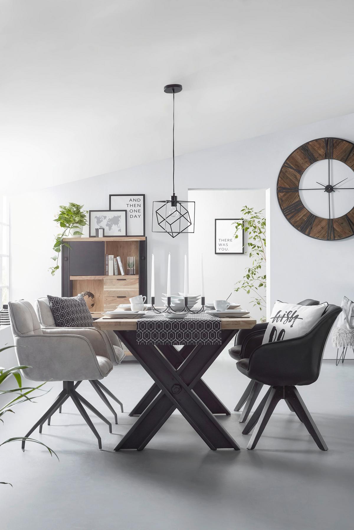 Esstisch aus Akazie massiv - Schwarz/Naturfarben, Lifestyle, Holz (160/90/76cm) - Zandiara