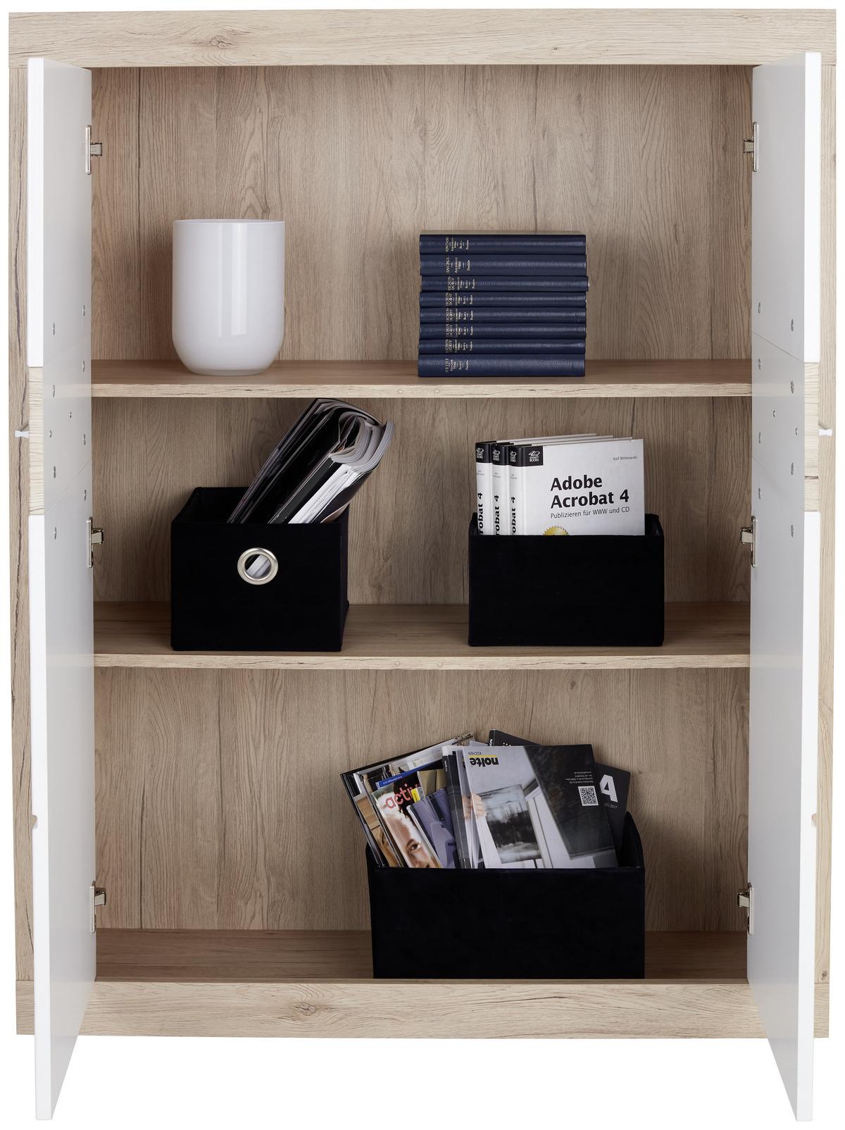 Comodă înaltă Malta - alb/culoare lemn stejar, Modern, lemn (96/132/35cm) - Modern Living