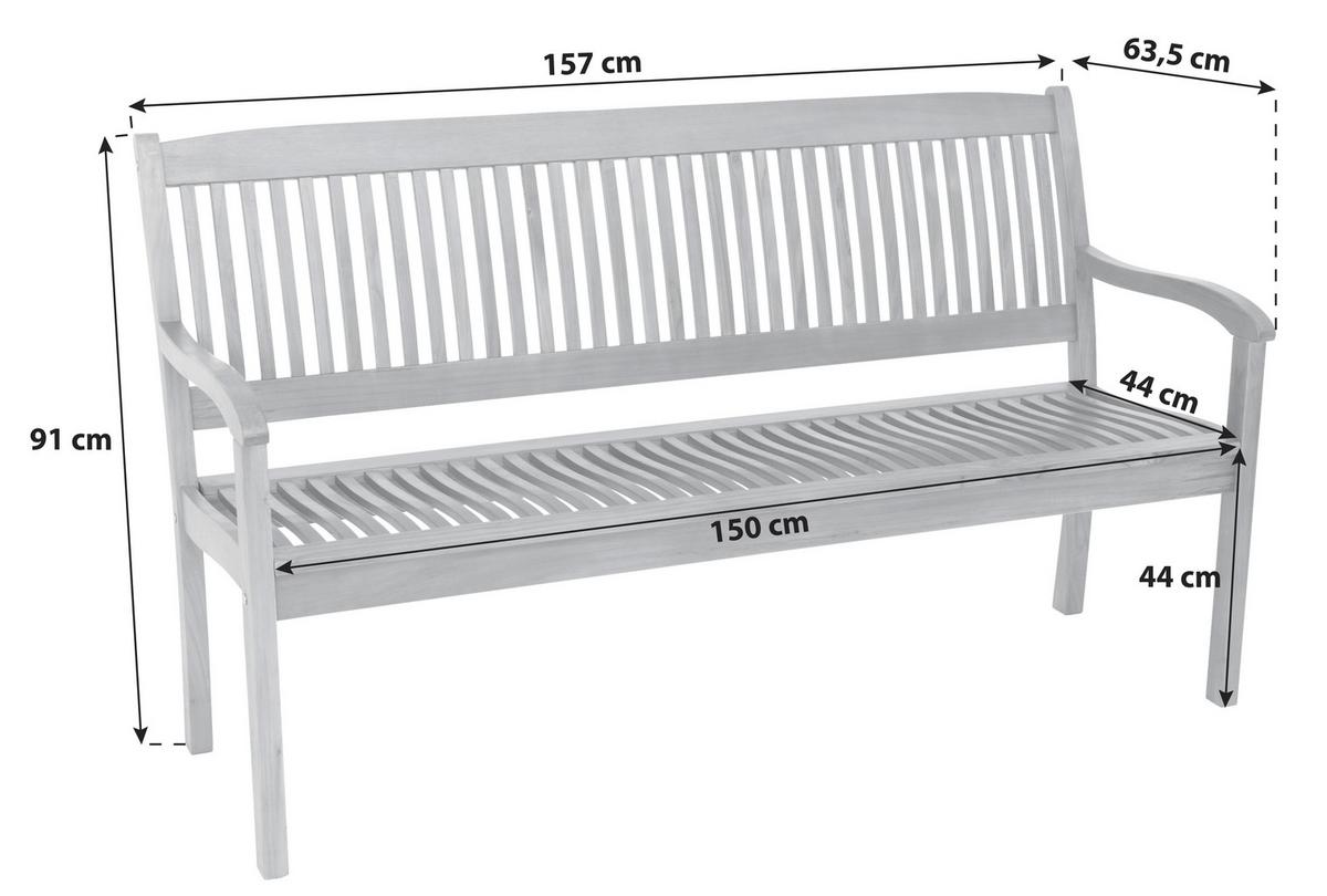 Gartenbank Echtholz 3-Sitzer Maracaibo mit Rückenlehne - Naturfarben, KONVENTIONELL, Holz (157/91/63,5cm) - Gardenson