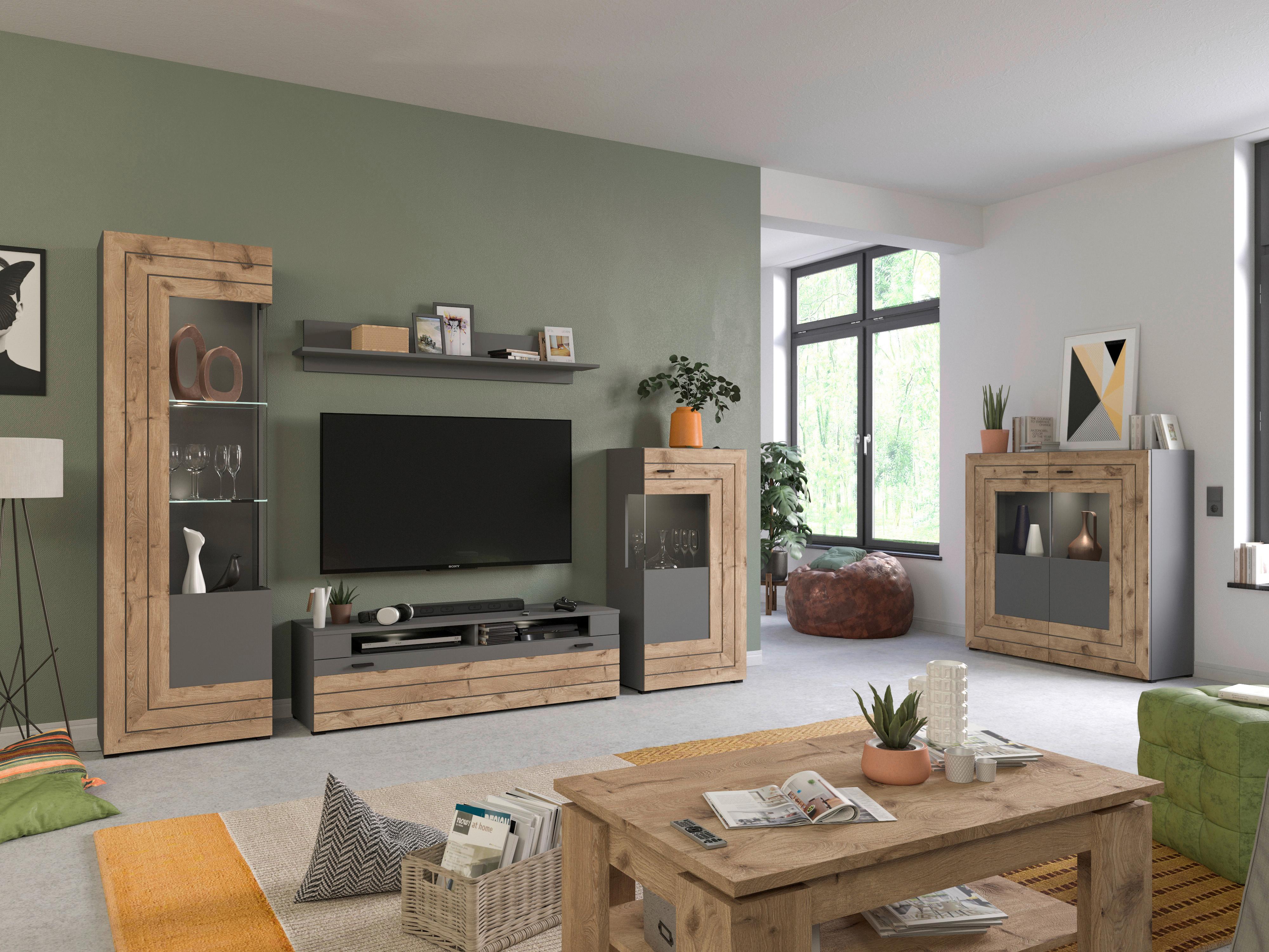 Dnevni Regal Freno, Barva Hrasta, Siva - Konvencionalno, kovina/umetna masa (350/195/40cm) - MID.YOU