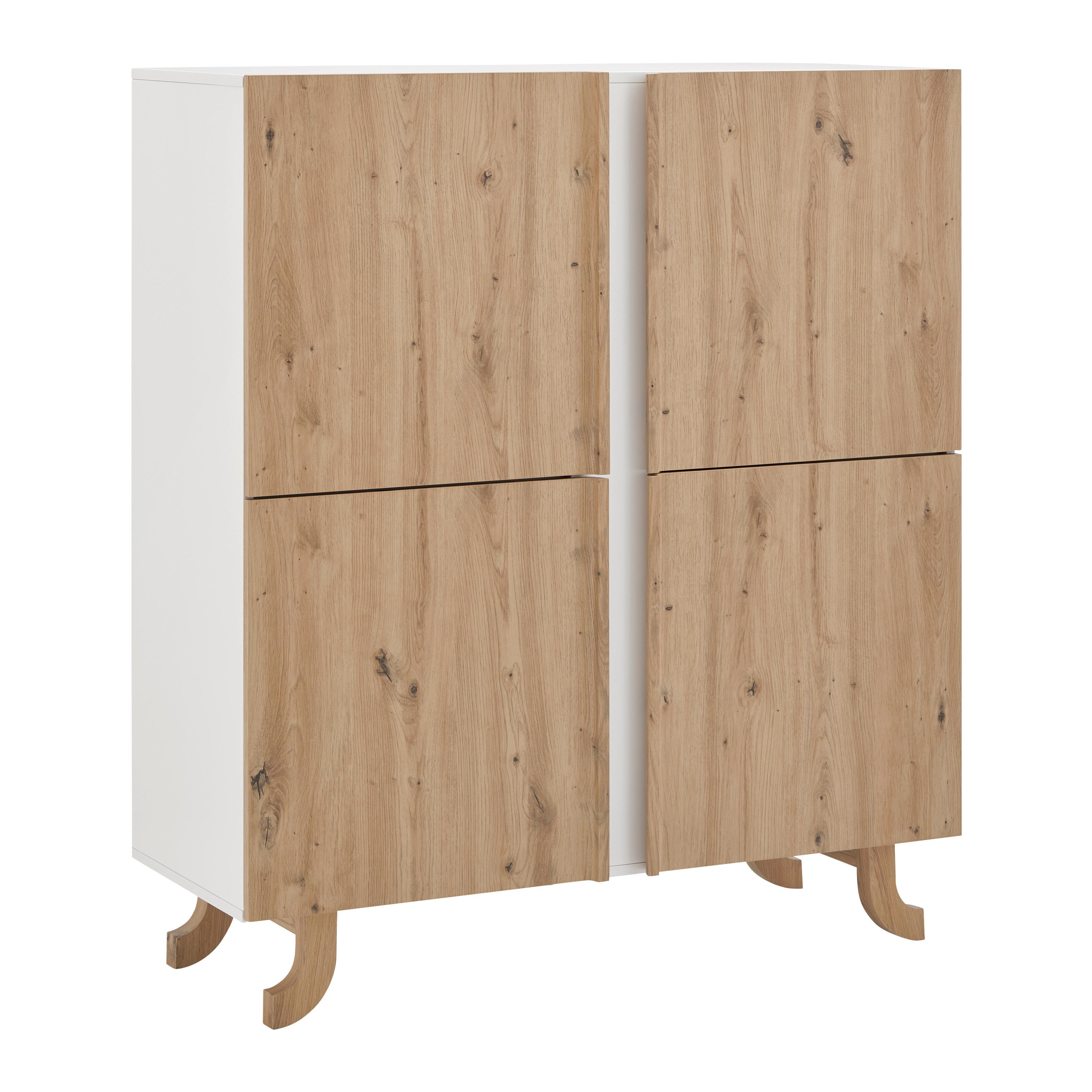 Highboard Vira Weiß/Kiefer Echtholz/MDF - Weiß/Kieferfarben, MODERN, Holz (110/125/43cm) - Bessagi Home
