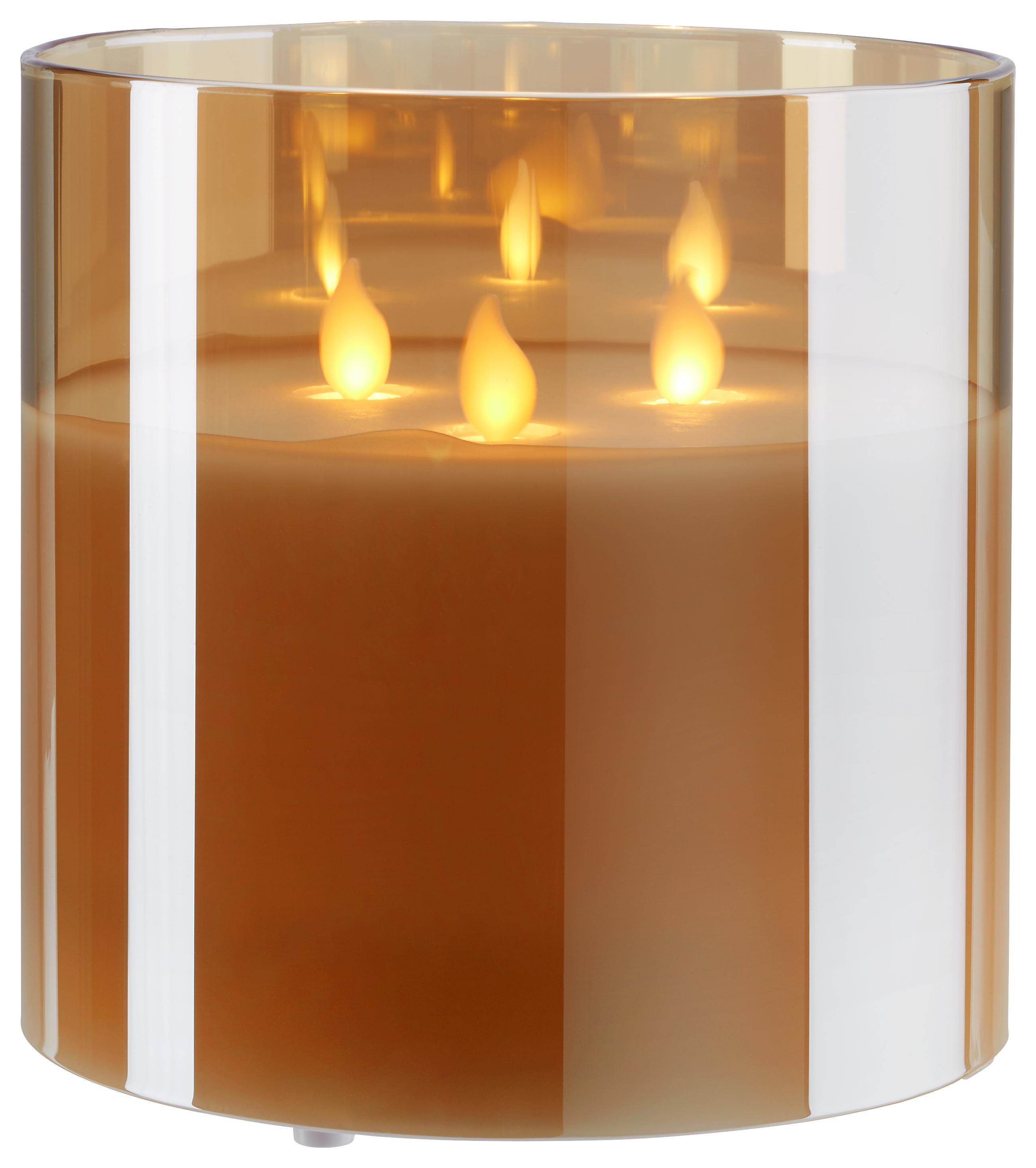 Windlicht Mira in Weiß/Champagner - Champagner/Weiß, Glas/Naturmaterialien (15cm) - Mömax modern living