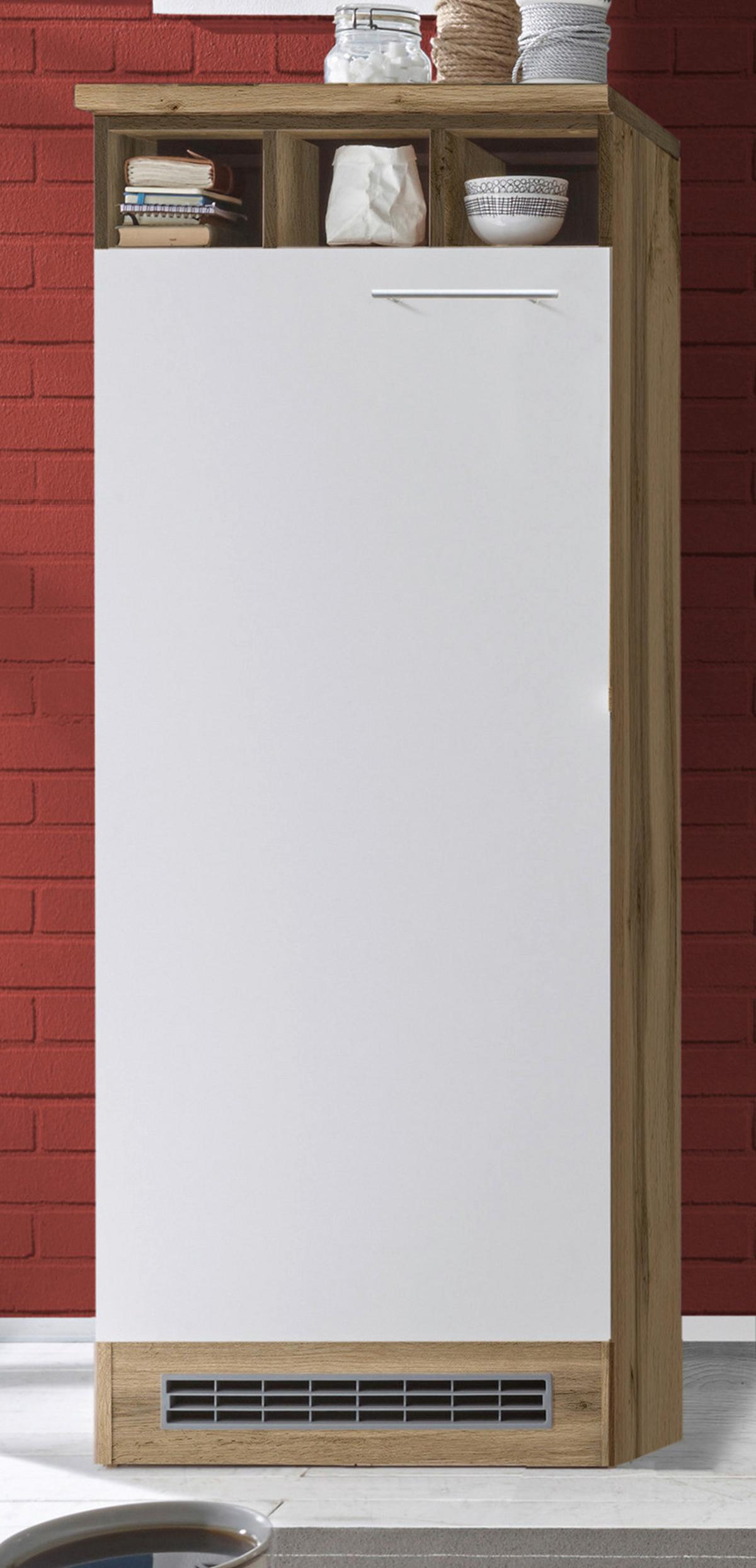 Küchenzeile Economy o. Geräte Weiß/Wildeiche B: ca. 310 cm - Wildeiche/Silberfarben, Basics, Holzwerkstoff/Metall (310cm) - Respekta