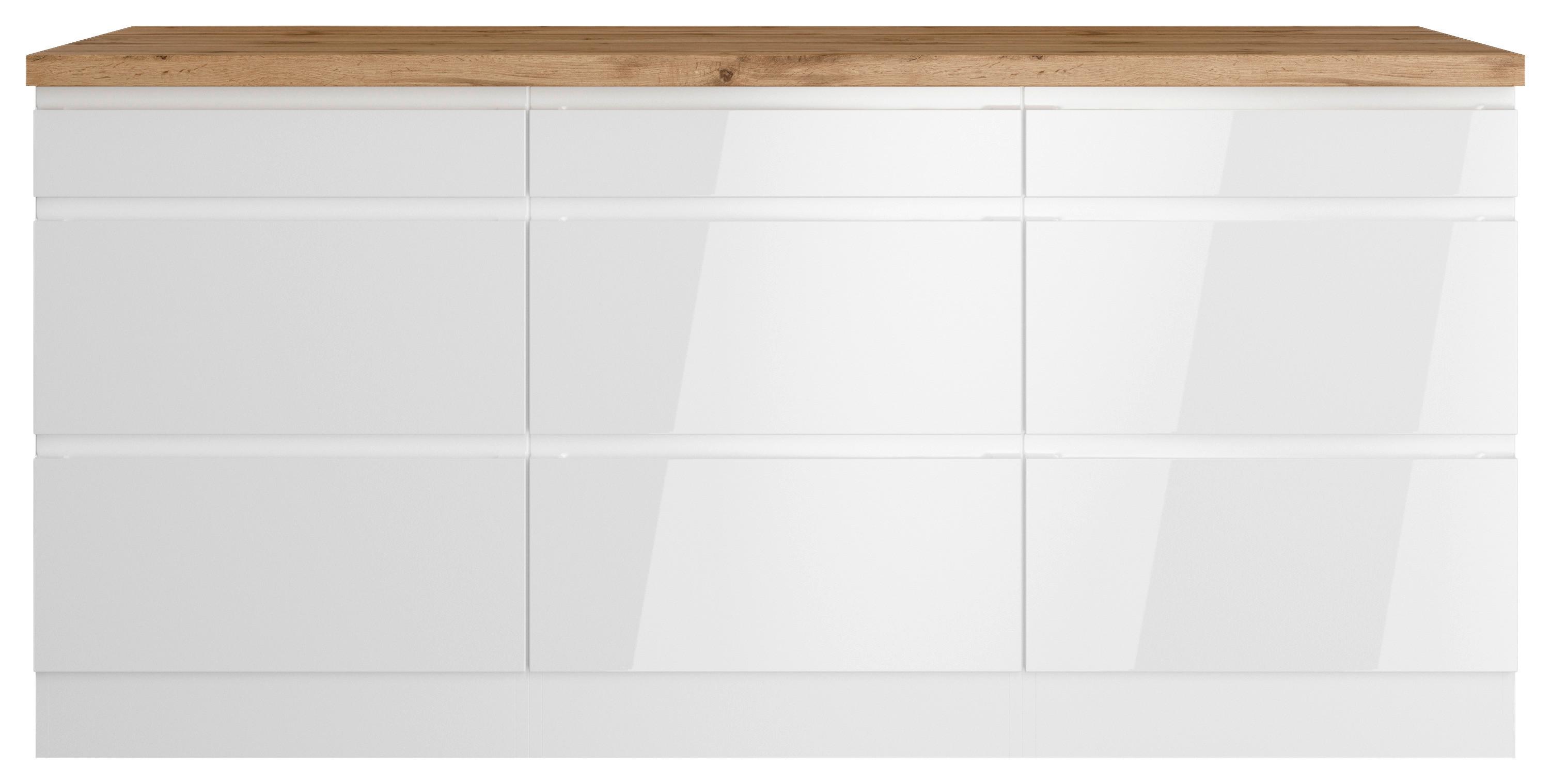 Küchenunterschrank Monza ca. 180x86 cm Weiß/Eiche - Weiß Hochglanz/Eiche Wotan, LIFESTYLE, Holzwerkstoff (180/86/60cm) - Held