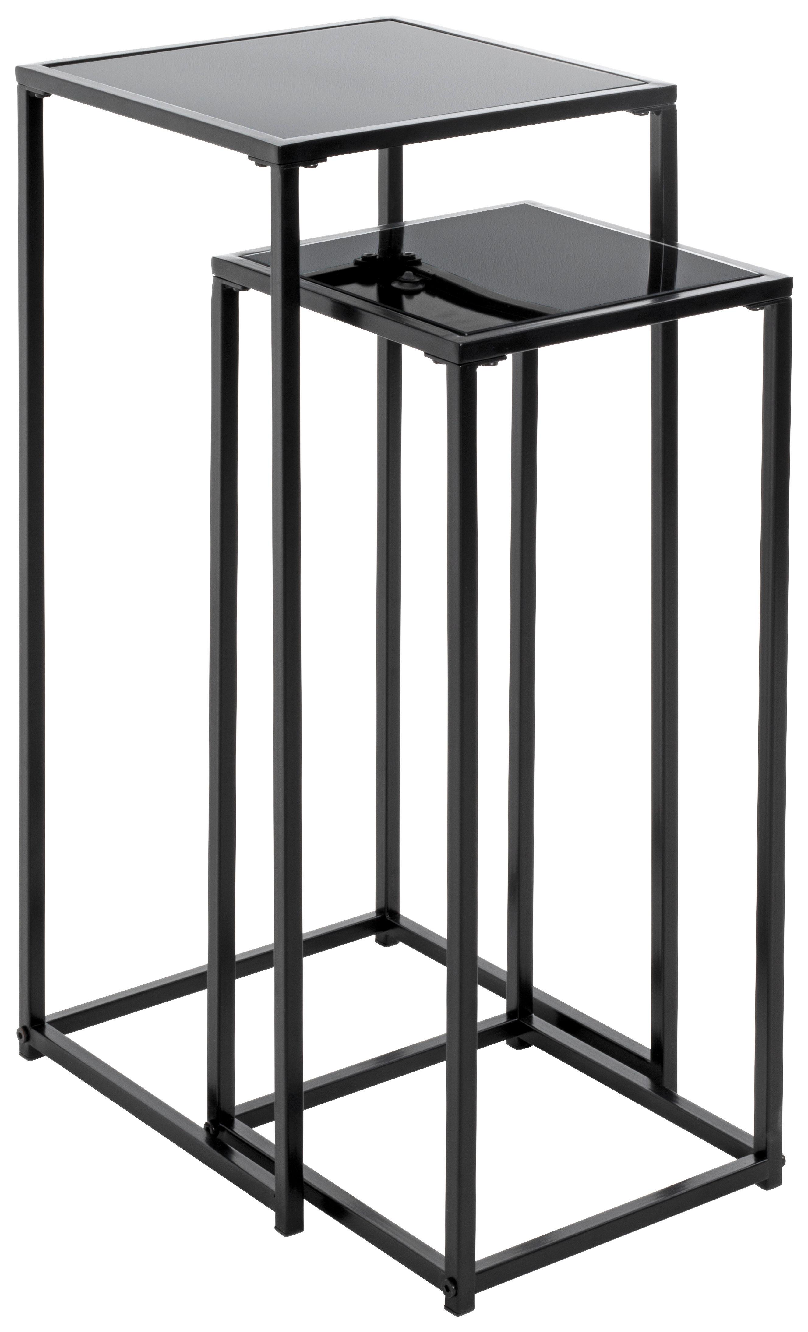 ZESTAW STOLIKÓW NA KWIATY SUNDERLAND - czarny, Design, metal/szkło (25-30/25-30/60-70cm)